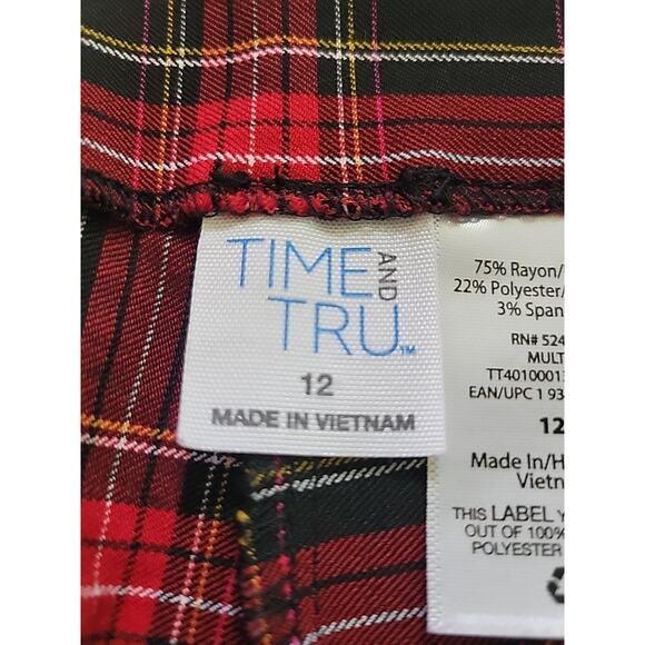 Time and Tru Red Plaid Mid Rise Side Zip Tapered Stretch Pants Women's 12 - Picture 11 of 12